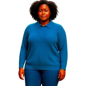 Teal Blue Henley Plus Size linen Blend Ribbed Knit Casual Comfy Top Sz 1x